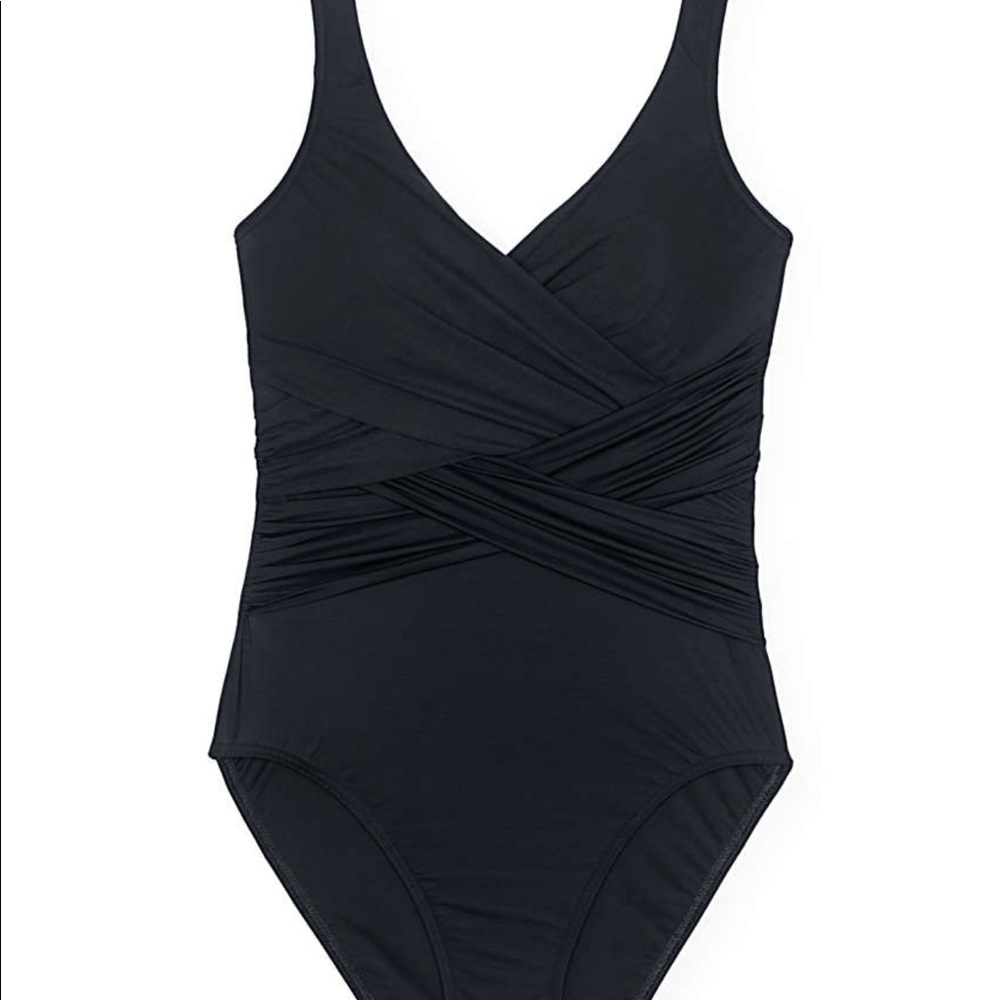 Lands end SLENDERSUIT one piece swimsuit wrap 10 D black - Picture 4 of 6